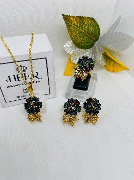Dimand Cut Zircon Locket Set, 22-K Gold Plated - Heer Jewellery