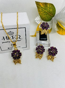 Dimand Cut Zircon Locket Set, 22-K Gold Plated - Heer Jewellery