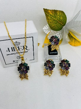 Dimand Cut Zircon Locket Set, 22-K Gold Plated - Heer Jewellery