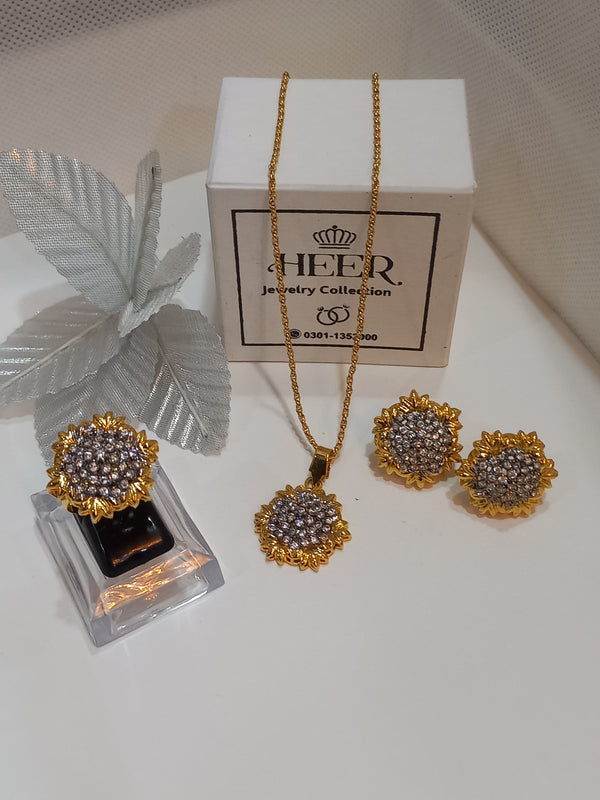 Dimand Cut Zircon Locket Set, 22-K Gold Plated - Heer Jewellery