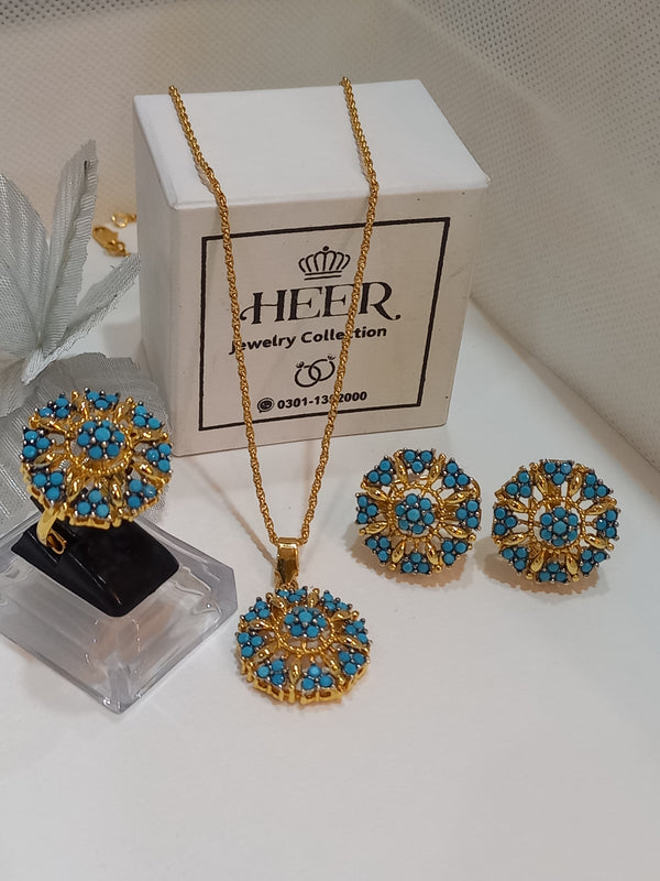 Original Feroza with Zircon Locket Set 22-K Gold Plated (GJM-25-17) - Heer Jewellery