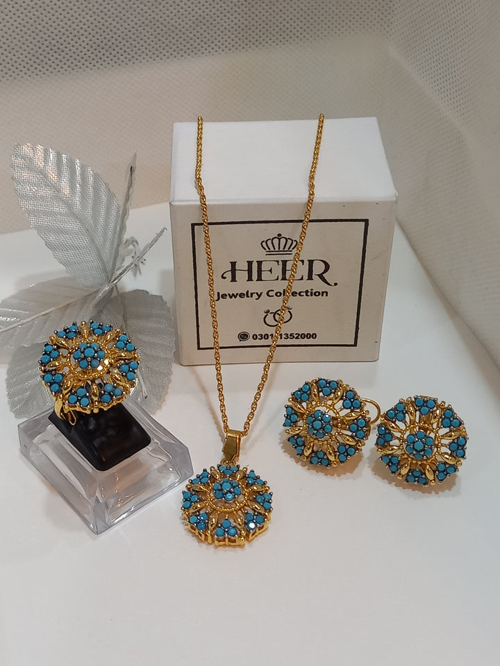 Original Feroza with Zircon Locket Set 22-K Gold Plated (GJM-25-17) - Heer Jewellery