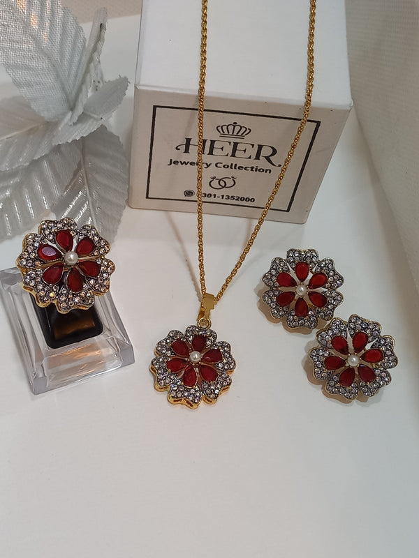 Dimand Cut Zircon Locket Set, 22-K Gold Plated - Heer Jewellery
