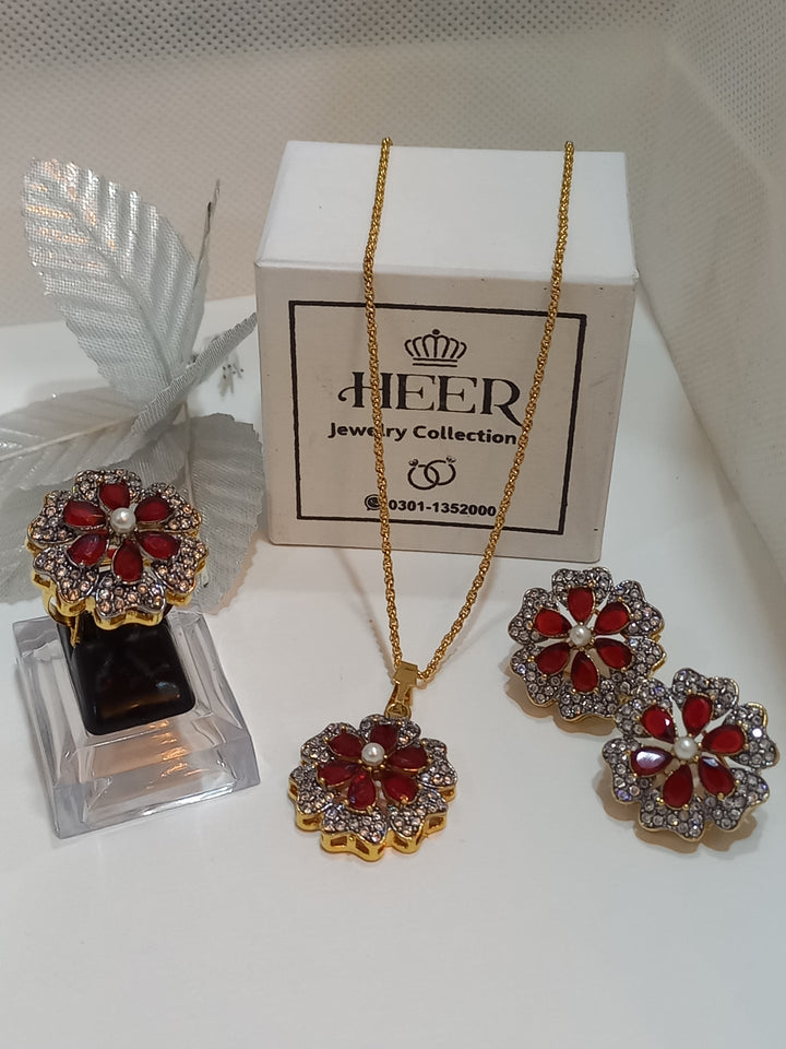 Dimand Cut Zircon Locket Set, 22-K Gold Plated - Heer Jewellery