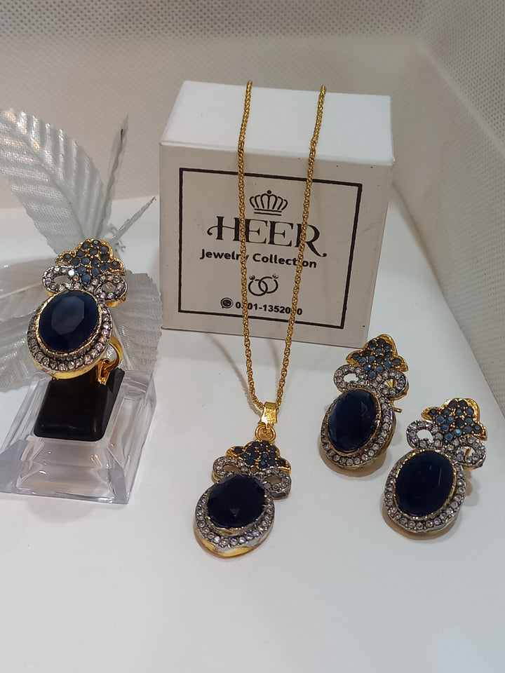 Dimand Cut Zircon Locket Set, 22-K Gold Plated - Heer Jewellery