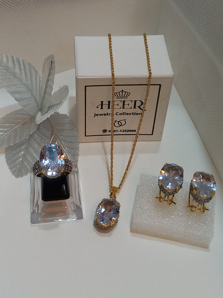 Dimand Cut Zircon Locket Set, 22-K Gold Plated (GJM-25-19) - Heer Jewellery