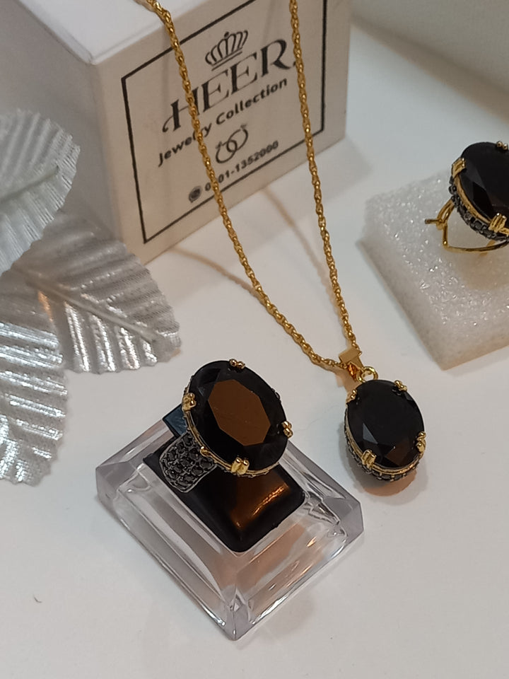 Dimand Cut Zircon Locket Set, 22-K Gold Plated (GJM-25-19) - Heer Jewellery