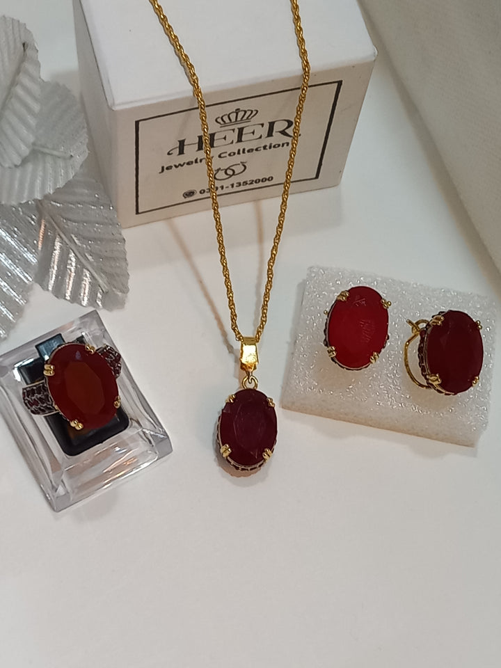 Dimand Cut Zircon Locket Set, 22-K Gold Plated (GJM-25-19) - Heer Jewellery