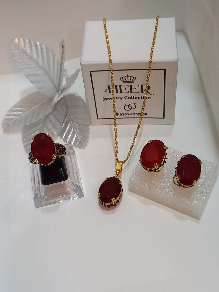 Dimand Cut Zircon Locket Set, 22-K Gold Plated (GJM-25-19) - Heer Jewellery