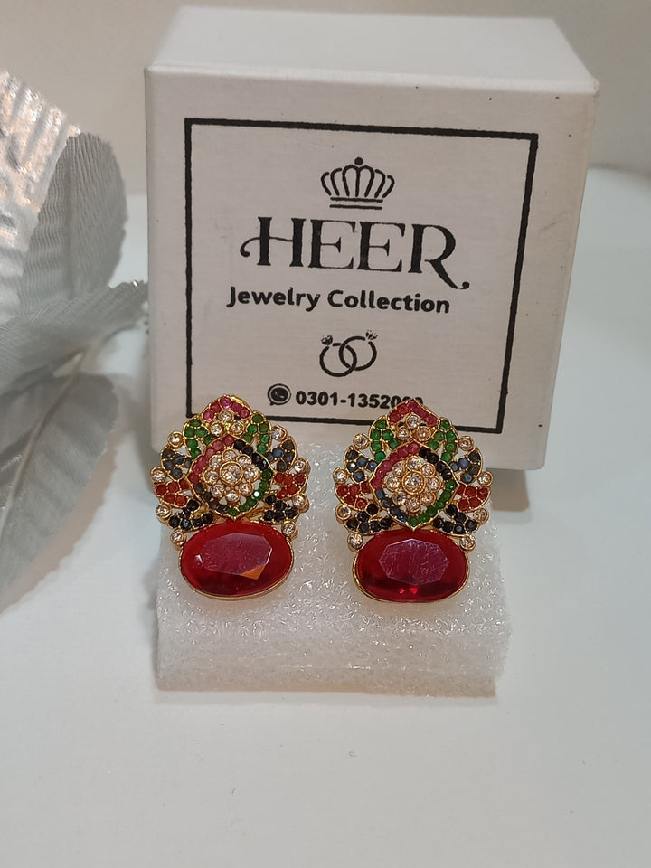 Nurattan Hand Made Earrings (Multi) with real Zircons (JUM-25-26) - Heer Jewellery