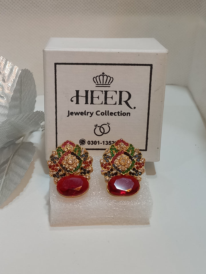 Nurattan Hand Made Earrings (Multi) with real Zircons (JUM-25-26) - Heer Jewellery
