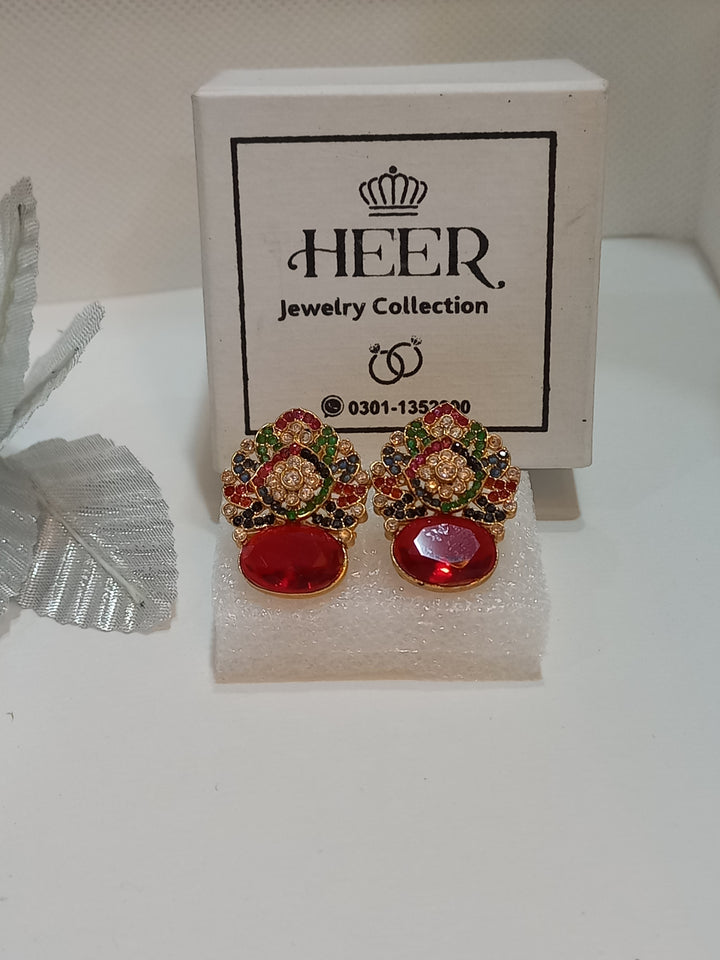 Nurattan Hand Made Earrings (Multi) with real Zircons (JUM-25-26) - Heer Jewellery