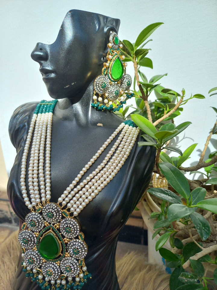 Heer Omega Long Broch Mala Set with Tika Mala-25-10 - Heer Jewellery