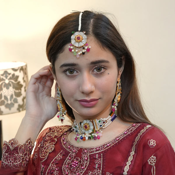 Heer Chokar Multi set with Tika - Heer Jewellery
