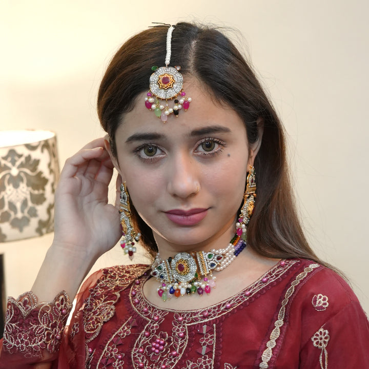 Heer Chokar Multi set with Tika - Heer Jewellery