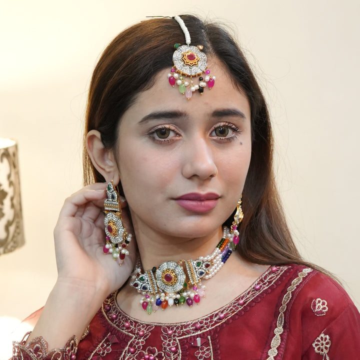 Heer Chokar Multi set with Tika - Heer Jewellery