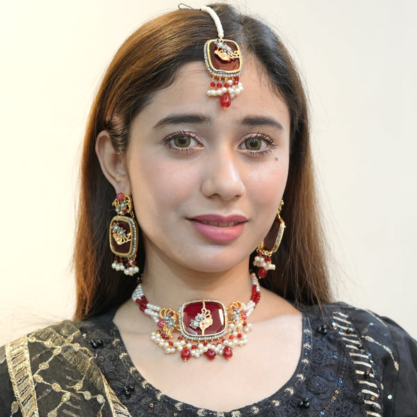 Heer Glass Chokar Set with Tika - Heer Jewellery
