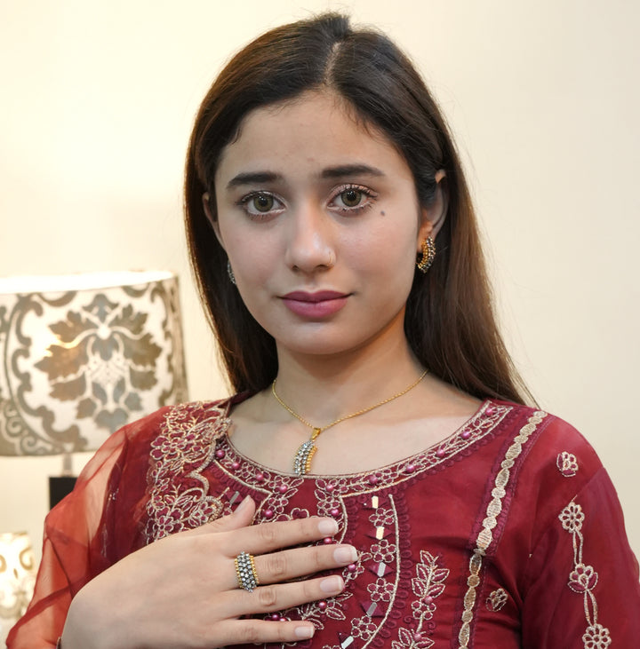Dimond Cut Zircon Locket Set 22-K Gold Plated Set - Heer Jewellery