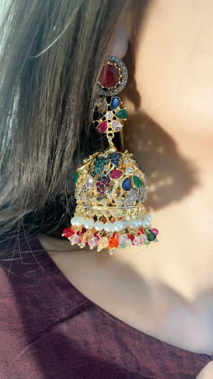 Kundan Jhumki Traditional Nurattan - Heer Jewellery