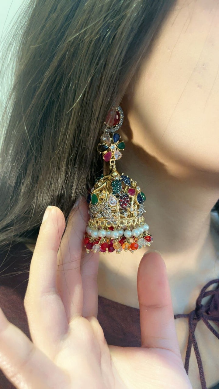 Kundan Jhumki Traditional Nurattan - Heer Jewellery