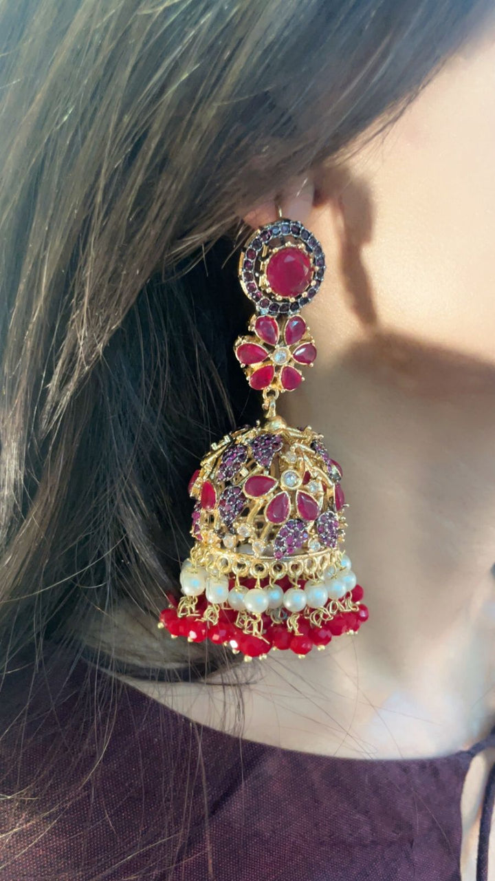 Kundan Jhumki Traditional Nurattan - Heer Jewellery
