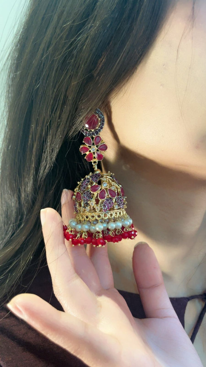 Kundan Jhumki Traditional Nurattan - Heer Jewellery