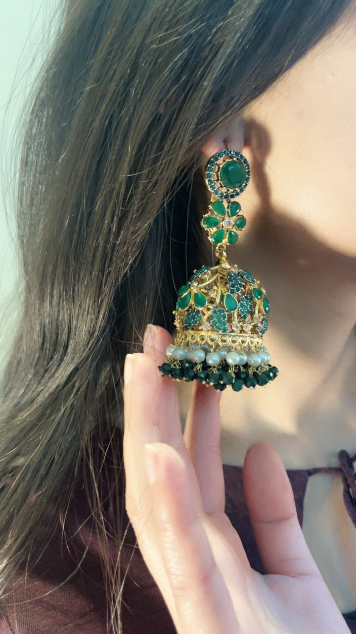 Kundan Jhumki Traditional Nurattan - Heer Jewellery