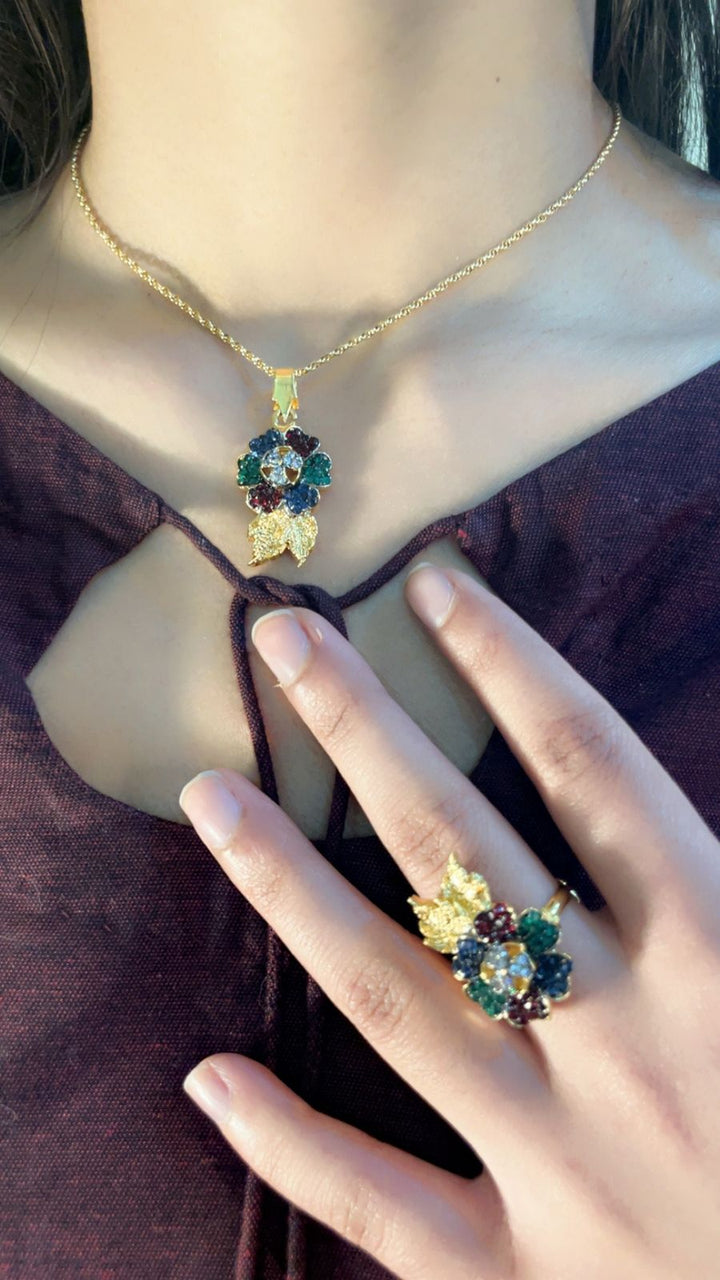 Dimand Cut Zircon Locket Set, 22-K Gold Plated - Heer Jewellery