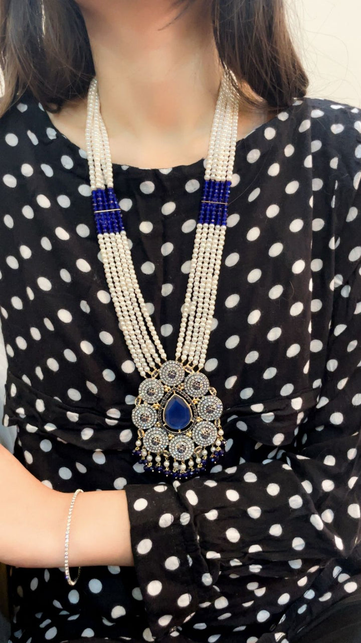 Heer Omega Long Broch Mala Set with Tika Mala-25-10 - Heer Jewellery