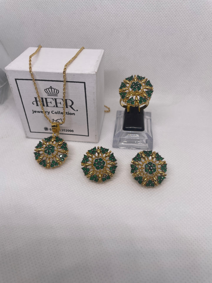 Original Feroza with Zircon Locket Set 22-K Gold Plated (GJM-25-17) - Heer Jewellery