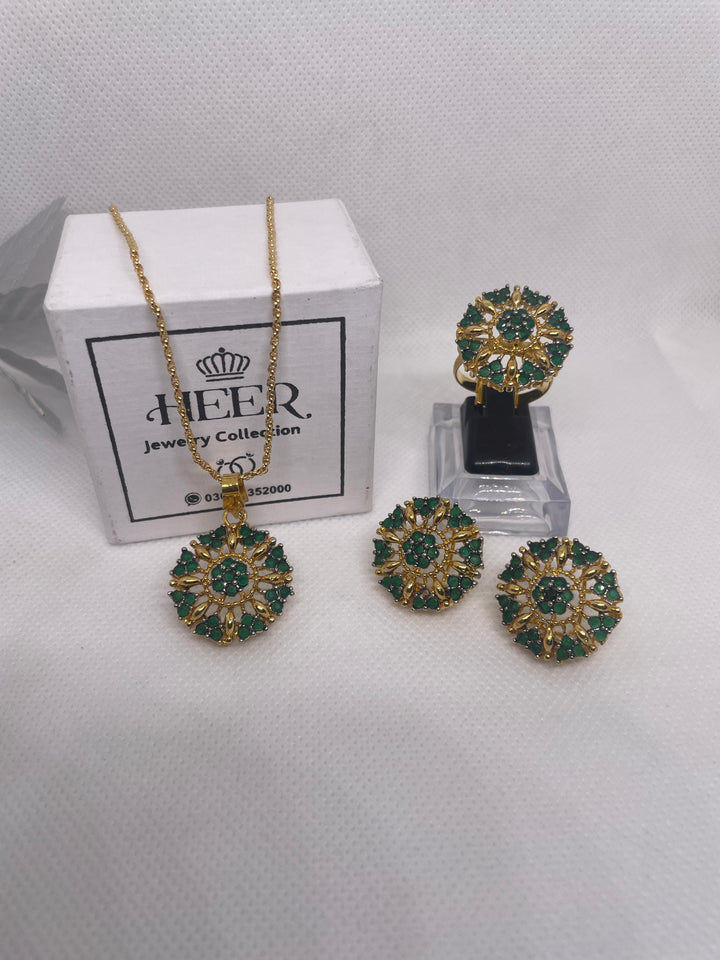 Original Feroza with Zircon Locket Set 22-K Gold Plated (GJM-25-17) - Heer Jewellery