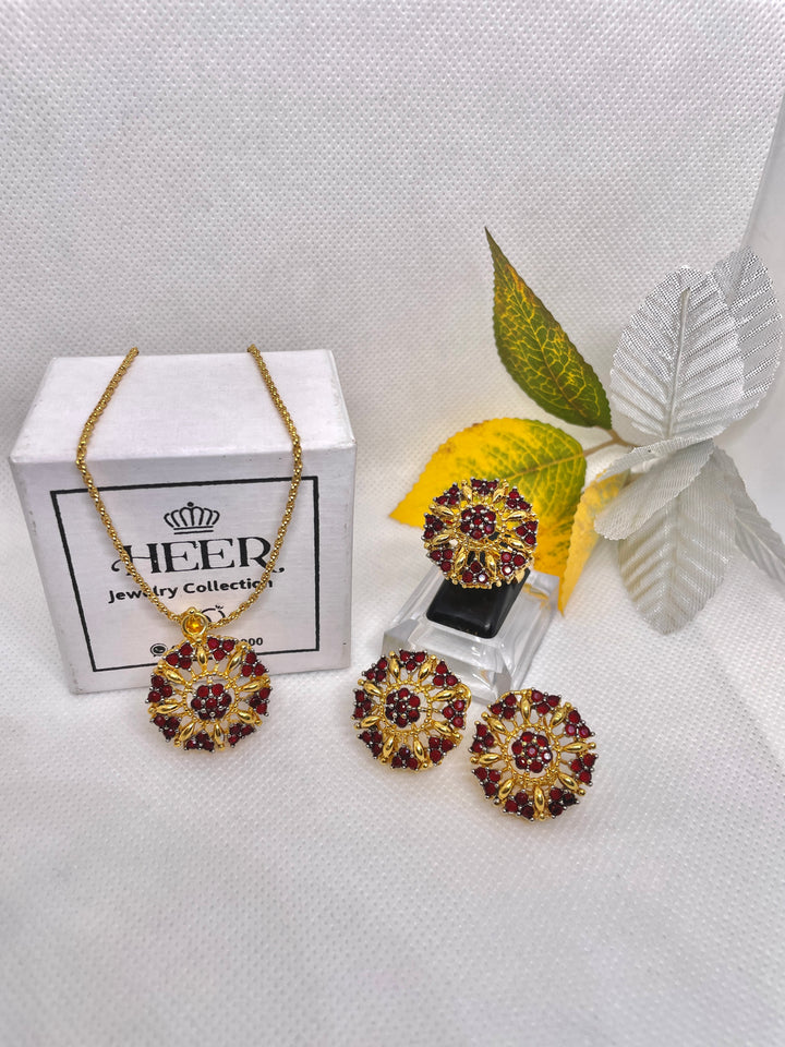 Original Feroza with Zircon Locket Set 22-K Gold Plated (GJM-25-17) - Heer Jewellery