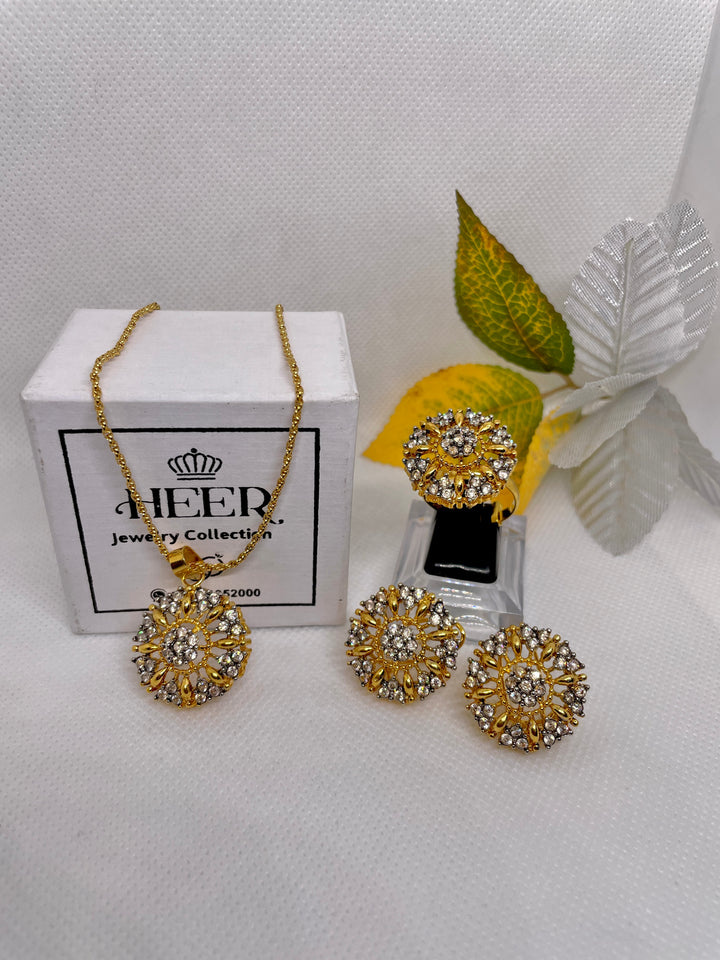 Original Feroza with Zircon Locket Set 22-K Gold Plated (GJM-25-17) - Heer Jewellery