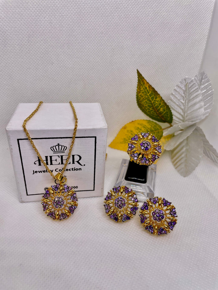 Original Feroza with Zircon Locket Set 22-K Gold Plated (GJM-25-17) - Heer Jewellery