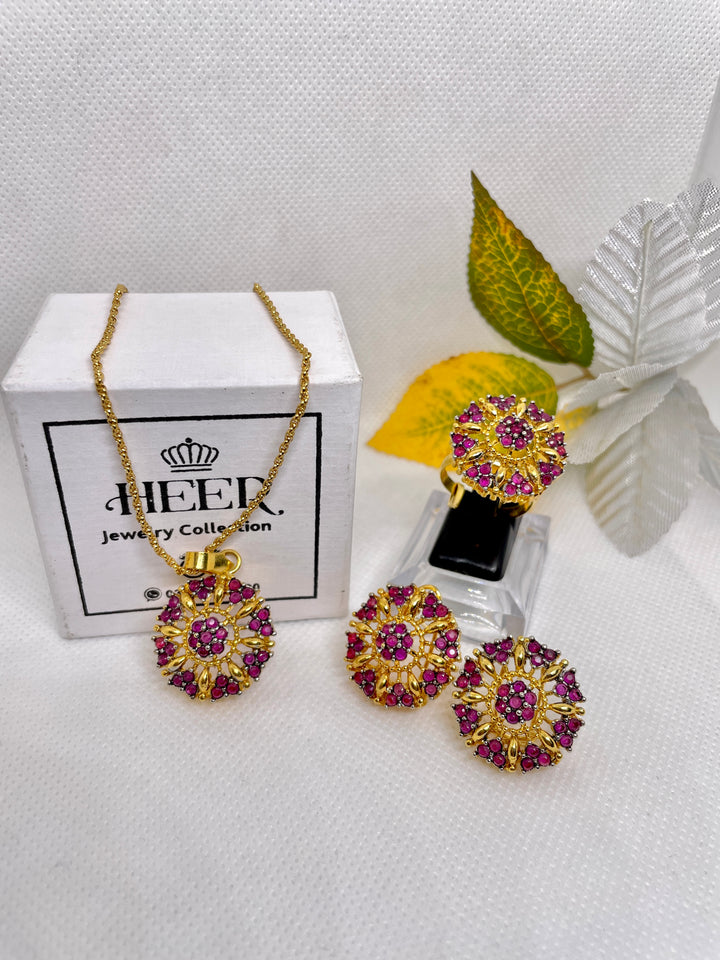 Original Feroza with Zircon Locket Set 22-K Gold Plated (GJM-25-17) - Heer Jewellery