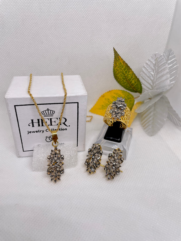 Dimand Cut Zircon Locket Set, 22-K Gold Plated - Heer Jewellery