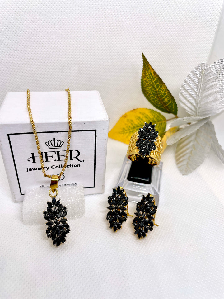 Dimand Cut Zircon Locket Set, 22-K Gold Plated - Heer Jewellery