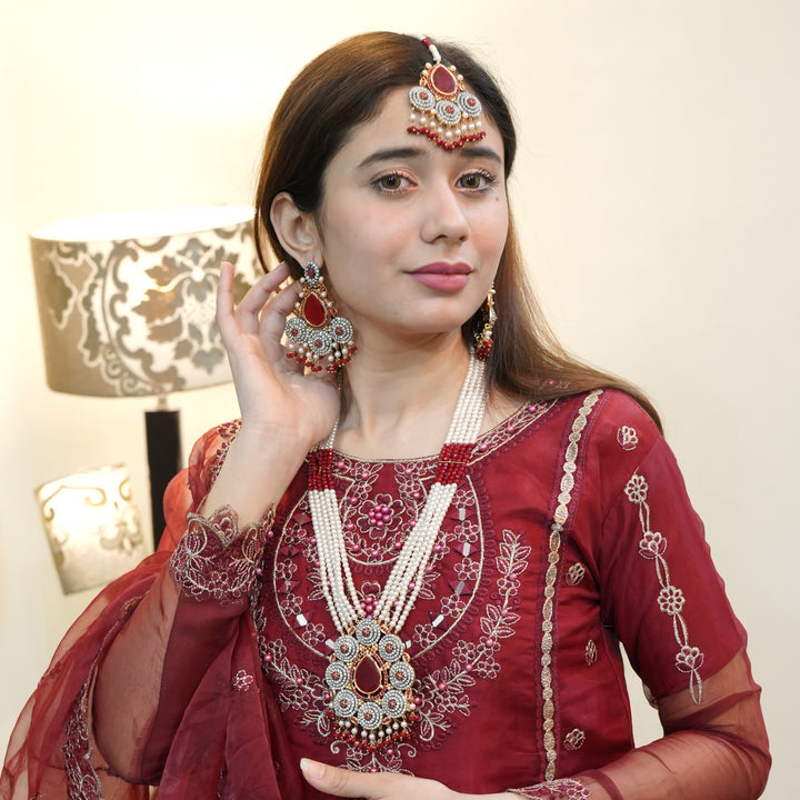 Heer Omega Long Broch Mala Set with Tika Mala-25-10 - Heer Jewellery