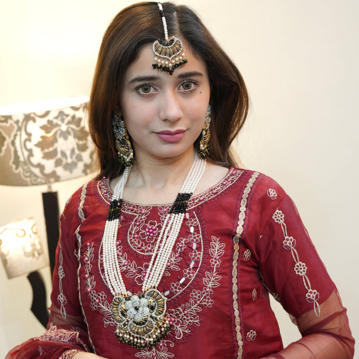 Heer Omega Long Broch Mala with Tika - Heer Jewellery