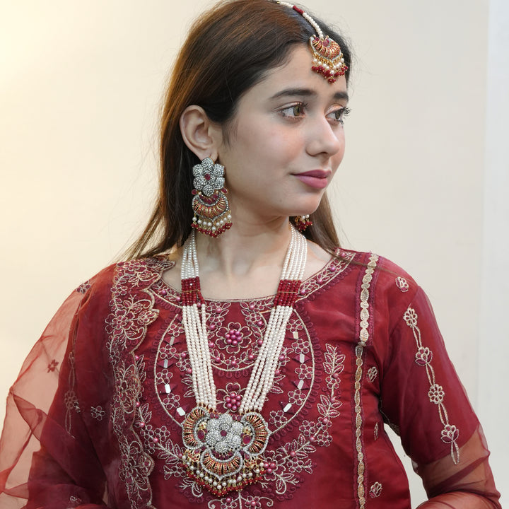 Heer Omega Long Broch Mala with Tika - Heer Jewellery