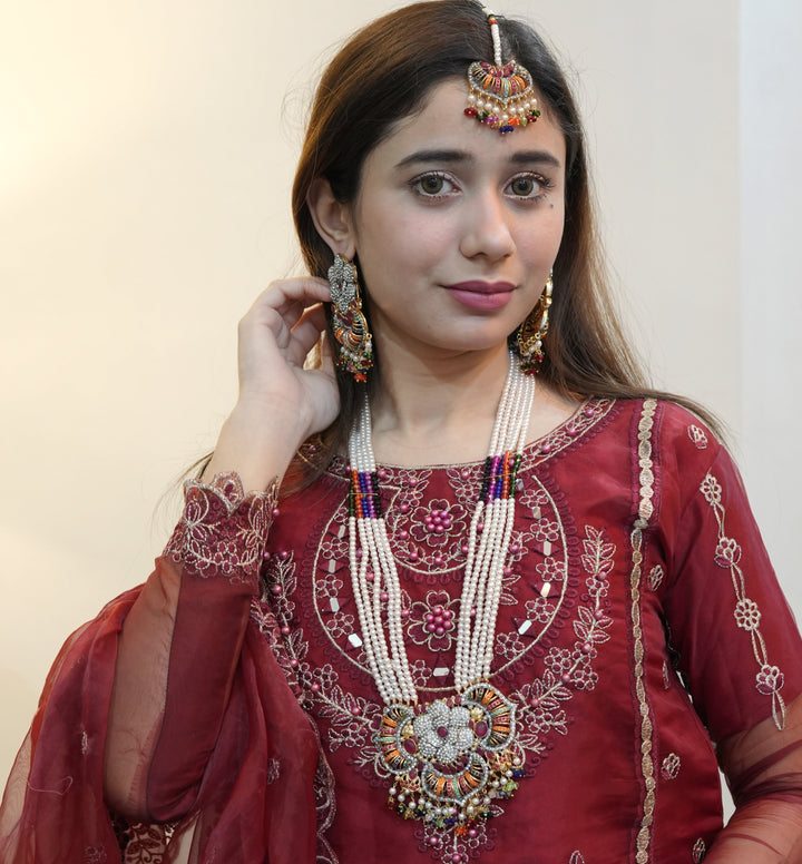 Heer Omega Long Broch Mala with Tika - Heer Jewellery