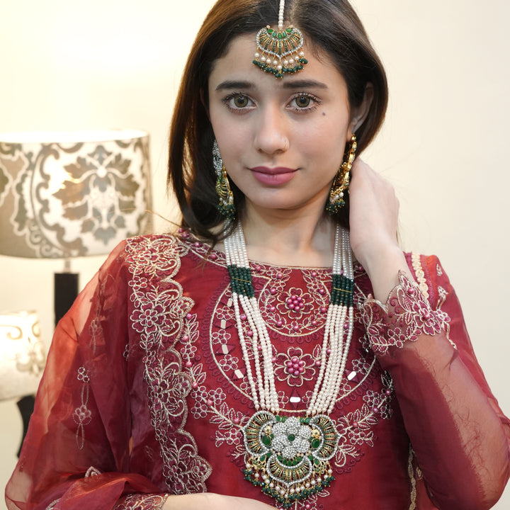 Heer Omega Long Broch Mala with Tika - Heer Jewellery