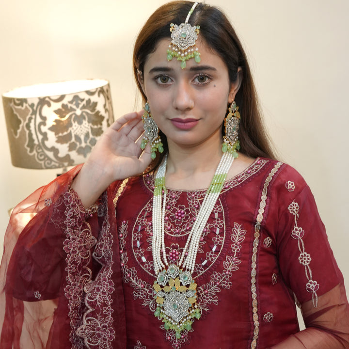 Heer Omega Long Broch Mala with Tika - Heer Jewellery