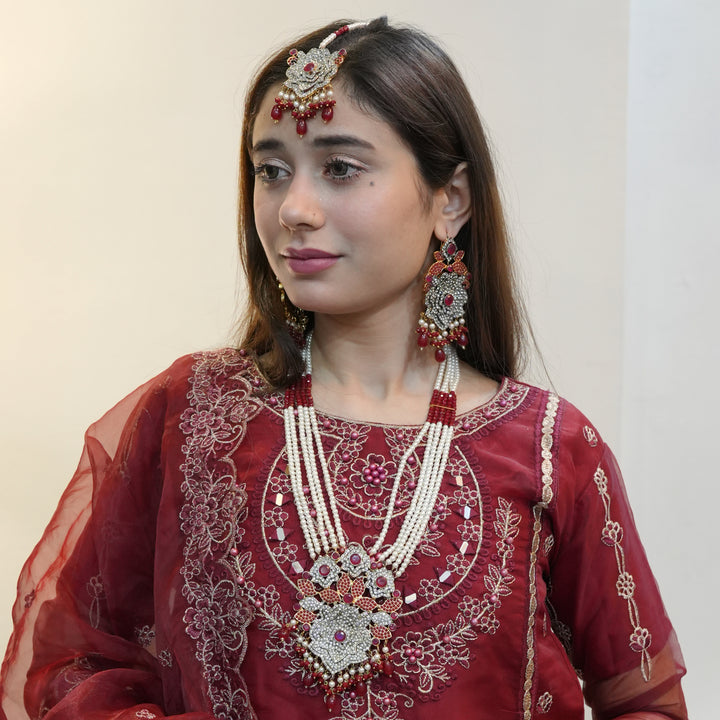 Heer Omega Long Broch Mala with Tika - Heer Jewellery