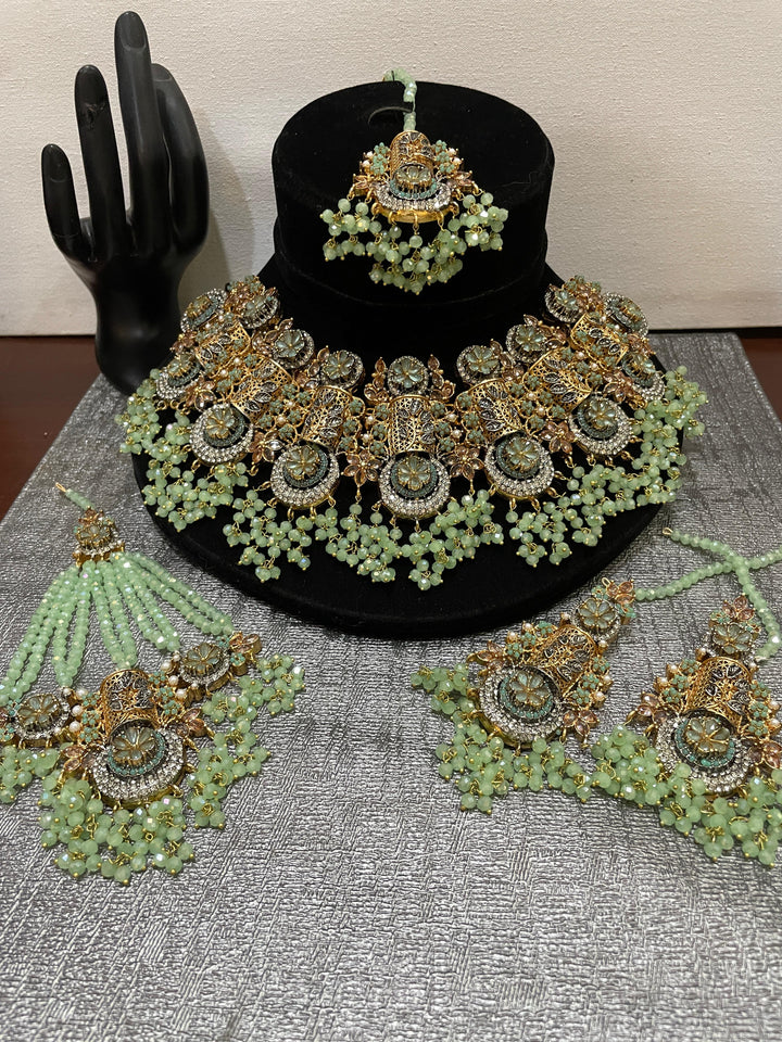 Heer Designer Bridal Set with Jhummer & Tika (BR-25-46) - Heer Jewellery