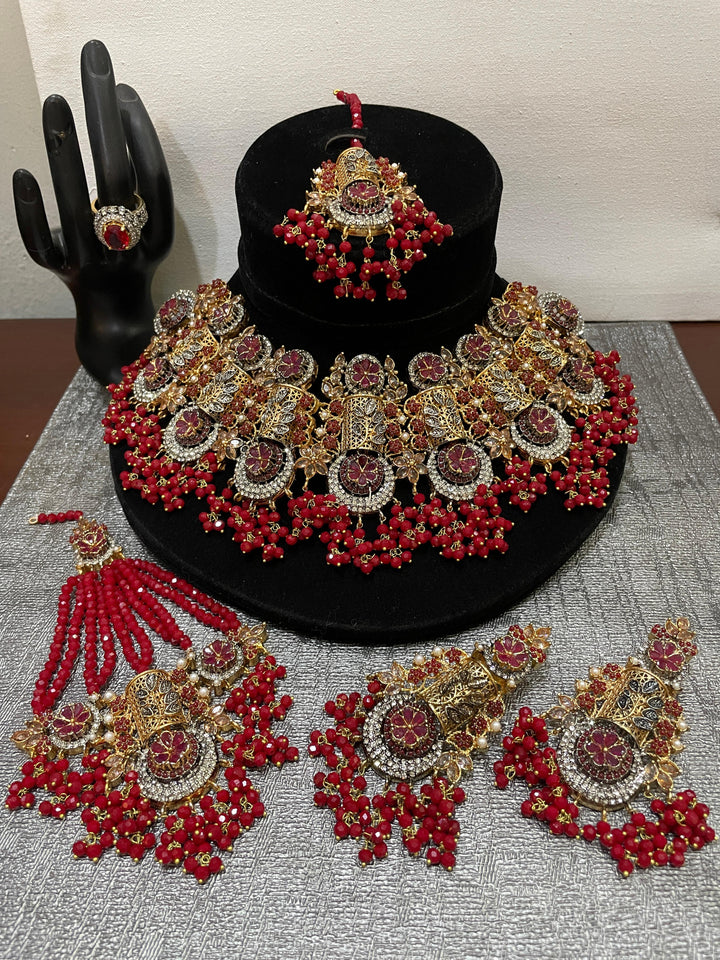 Heer Designer Bridal Set with Jhummer & Tika (BR-25-46) - Heer Jewellery